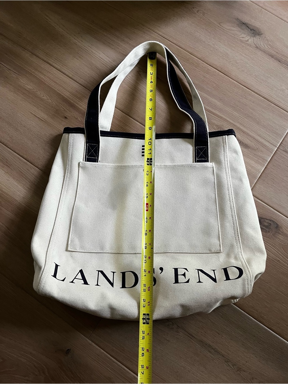NEW Lands' End Cream Canvas Tote with Navy Trim and Handles - Picture 4 of 5